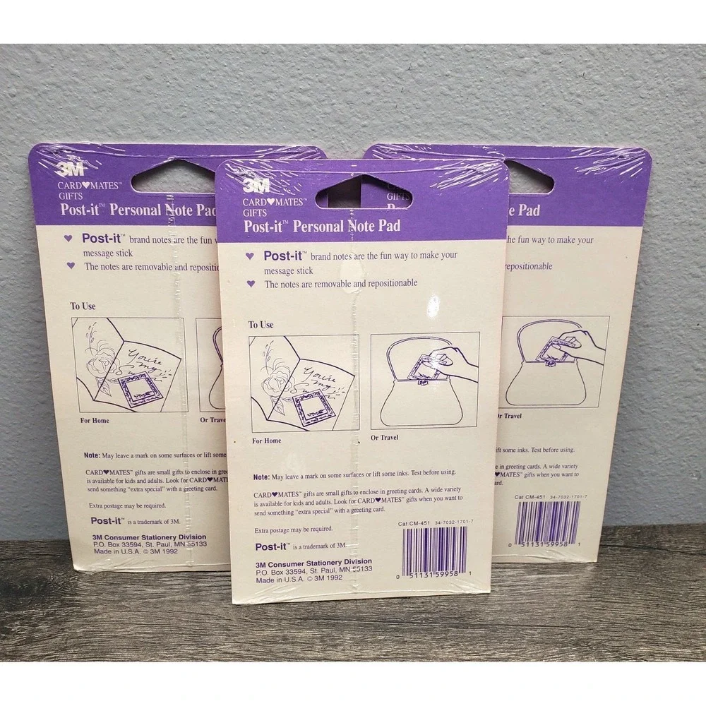 Vintage‎ 1992 Post it 3M Card Mates Personal Notepad Just For You Lot Of 3 NOS